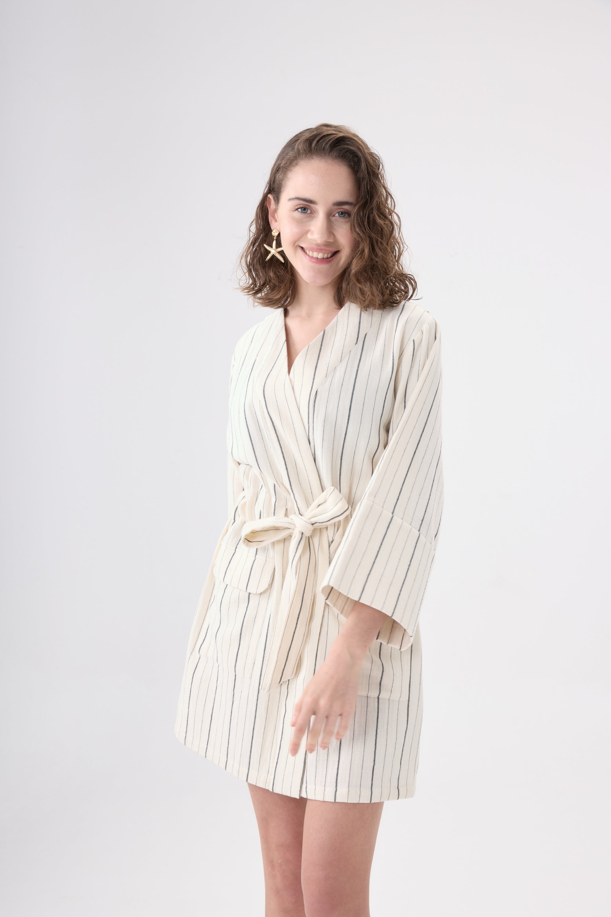 Kalandra Çizgili Kimono