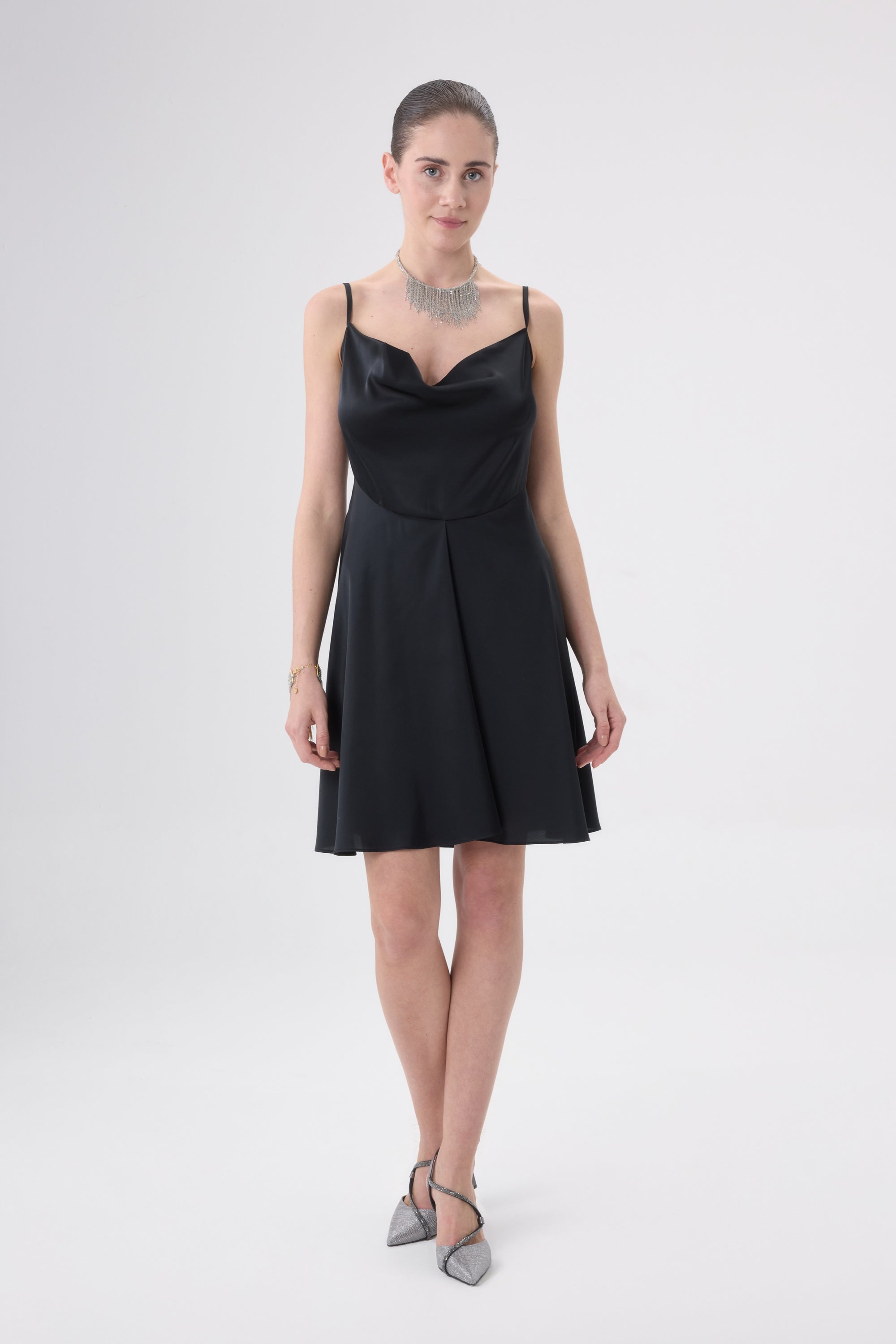 Rani Saten Mini Elbise - Siyah